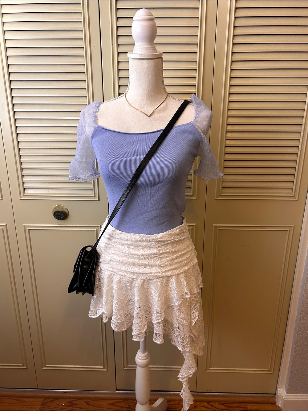 Zara Blue Ribbed Top 💙 Off-Shoulder Puff Sleeve